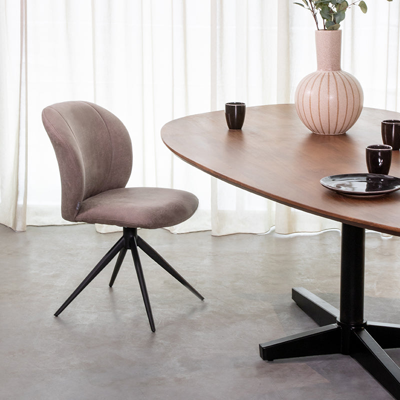 LABEL51 Eetkamerstoelen Kimo - Naturel - Boucle - Zwart Metalen Frame