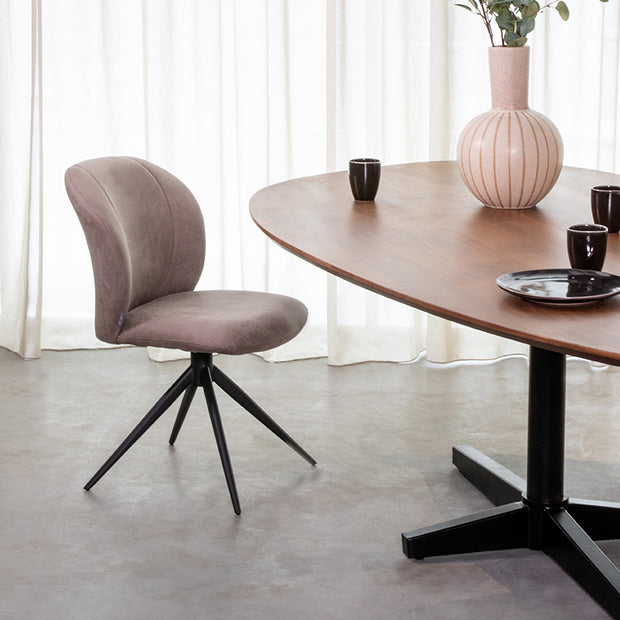 LABEL51 Eetkamerstoelen Kimo - Naturel - Boucle - Zwart Metalen Frame