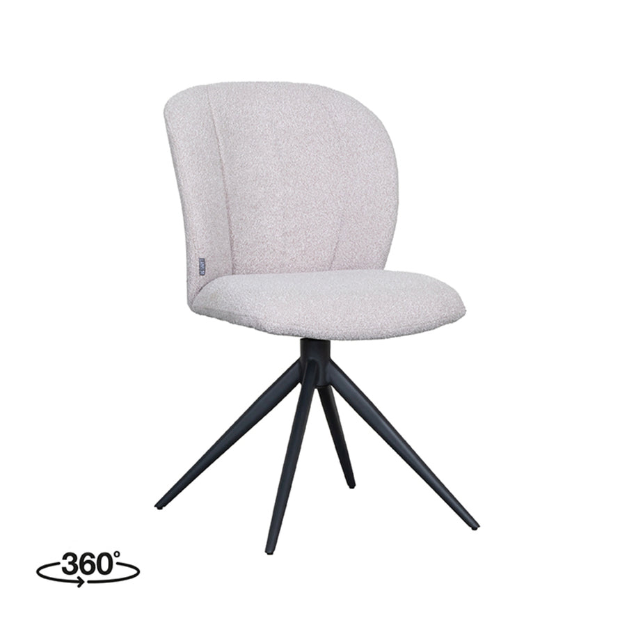 LABEL51 Eetkamerstoelen Kimo - Naturel - Boucle - Zwart Metalen Frame