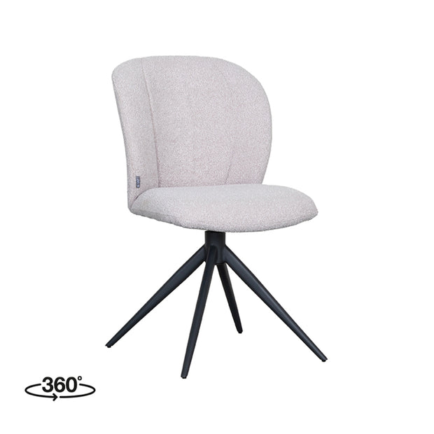 LABEL51 Eetkamerstoelen Kimo - Naturel - Boucle - Zwart Metalen Frame