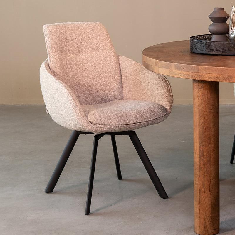 LABEL51 Eetkamerstoelen Beauty - Naturel - Boucle - Zwart Metalen Frame