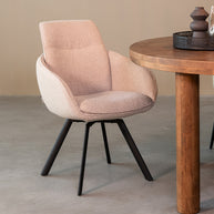 LABEL51 Eetkamerstoelen Beauty - Naturel - Boucle - Zwart Metalen Frame