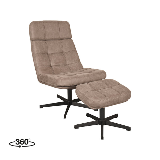 LABEL51 Fauteuils Alvar - Taupe - Kunstleder - Incl. Hocker