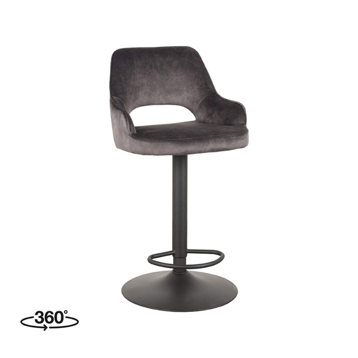 LABEL51 Barkrukken Fer - Antraciet - Velvet - Gaslift