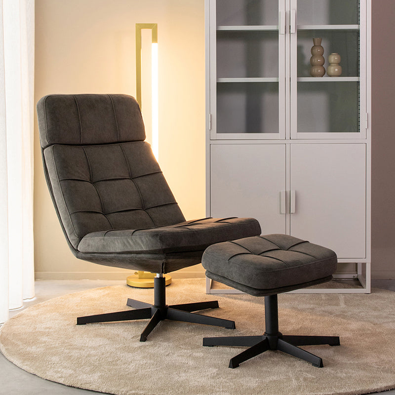 LABEL51 Fauteuils Alvar - Antraciet - Velvet - Incl. Hocker