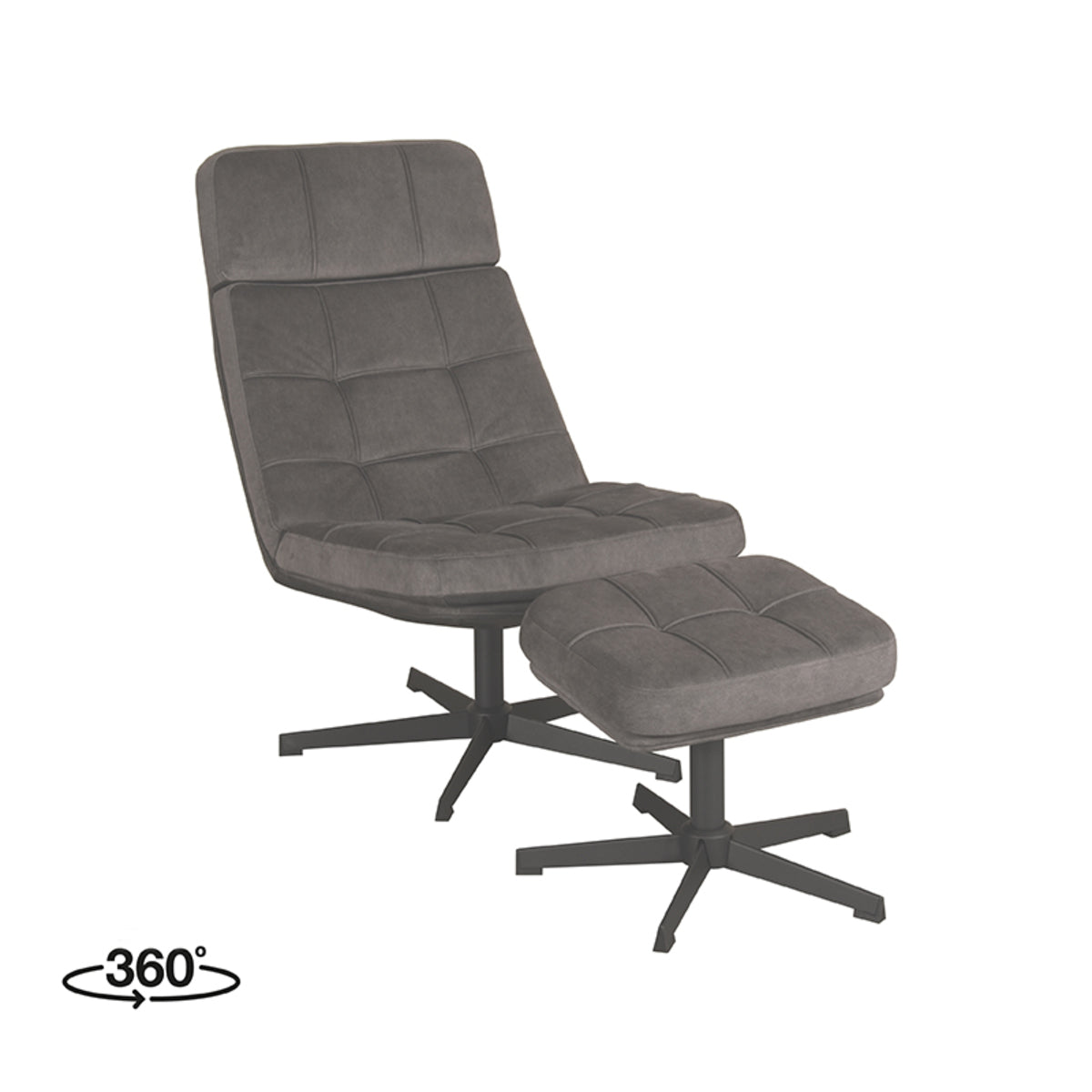 LABEL51 Fauteuils Alvar - Antraciet - Velvet - Incl. Hocker