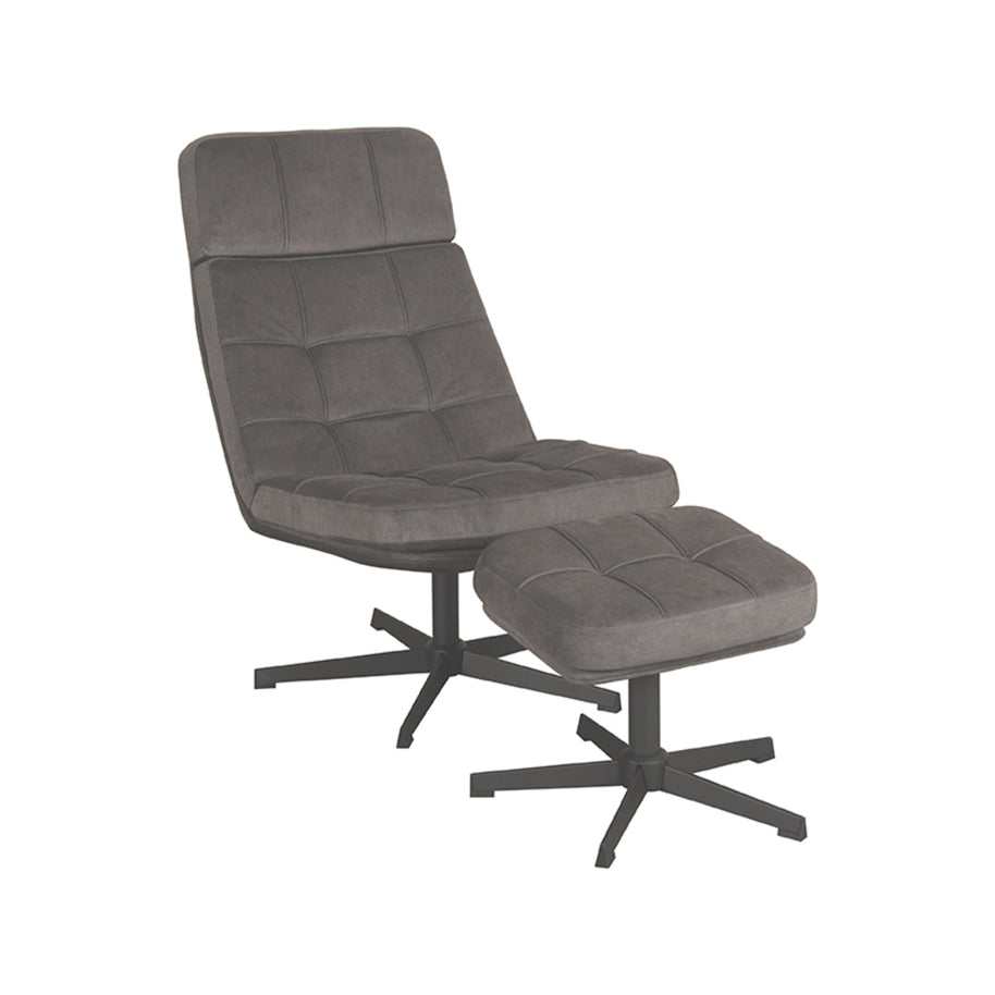 LABEL51 Fauteuils Alvar - Antraciet - Velvet - Incl. Hocker