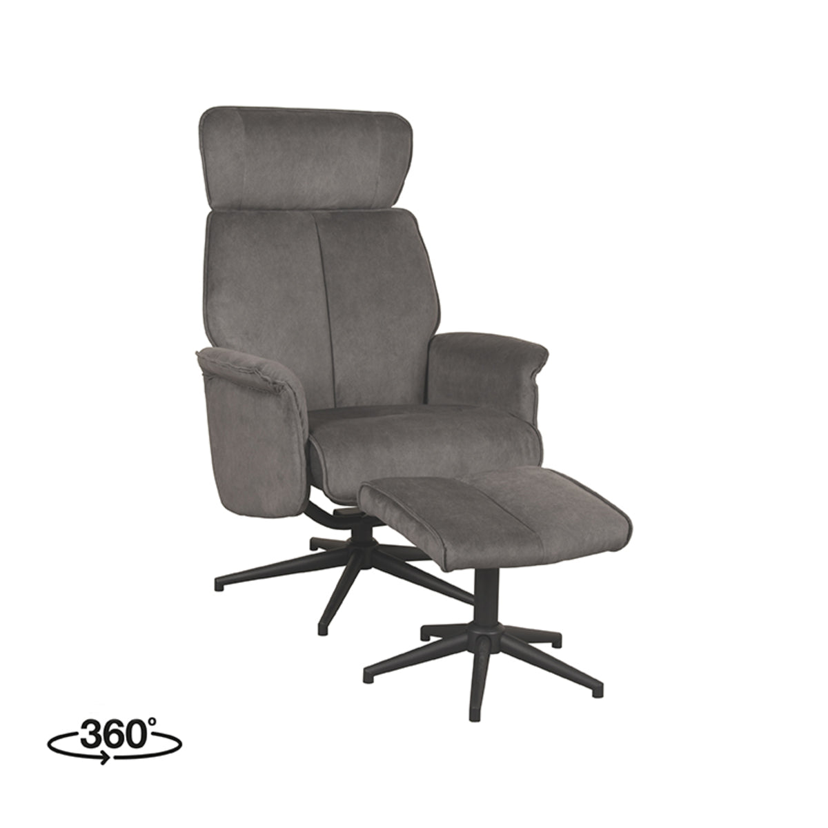 LABEL51 Fauteuils Verdal - Antraciet - Velvet - Incl. Hocker