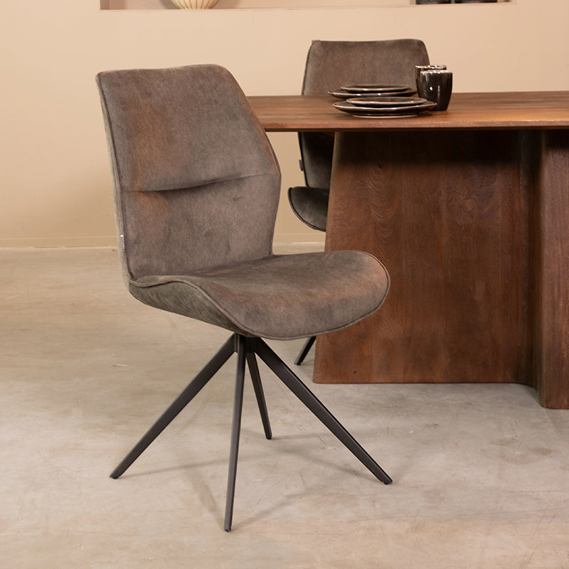 LABEL51 Eetkamerstoelen Comfy - Antraciet - Velvet - Zwart Metalen Frame