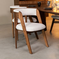 LABEL51 Eetkamerstoelen Sasha - Ecru - Boucle - Walnoot Houten Frame