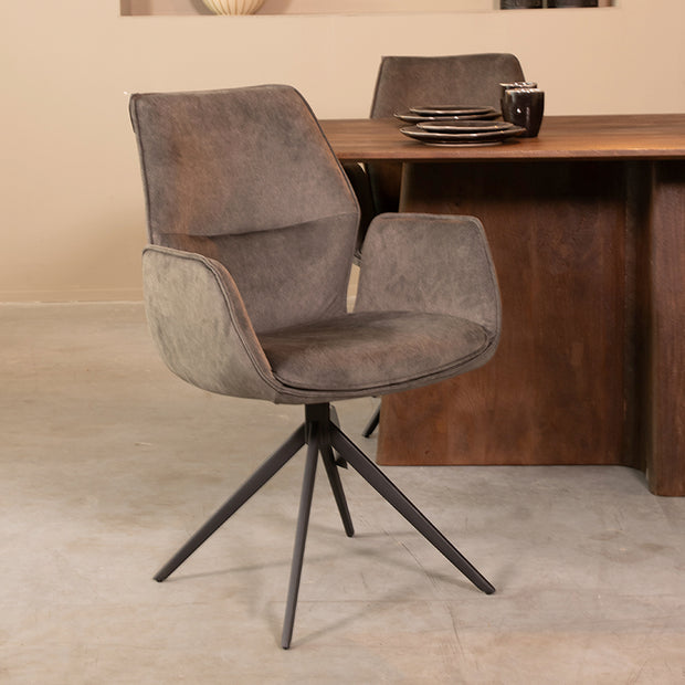 LABEL51 Eetkamerstoelen Mellow - Antraciet - Velvet - Zwart Metalen Frame