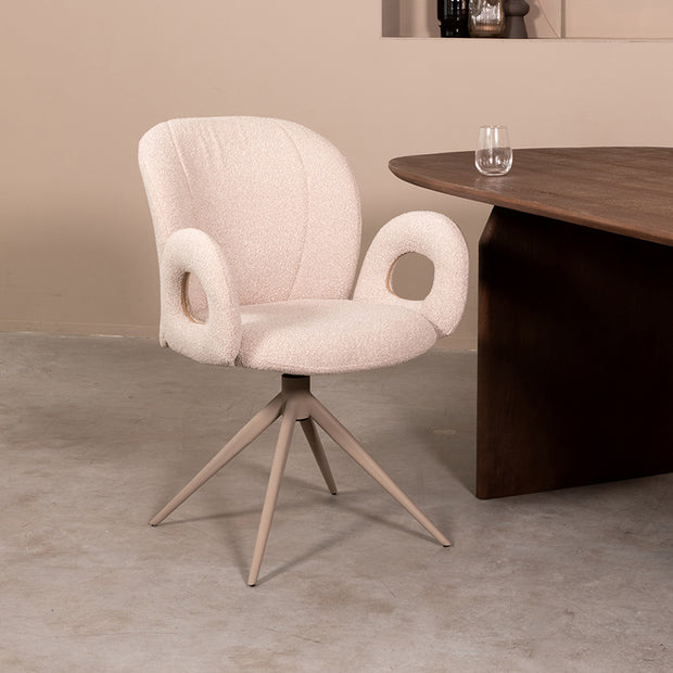 LABEL51 Eetkamerstoelen Neo - Naturel - Boucle - Taupe Metalen Frame