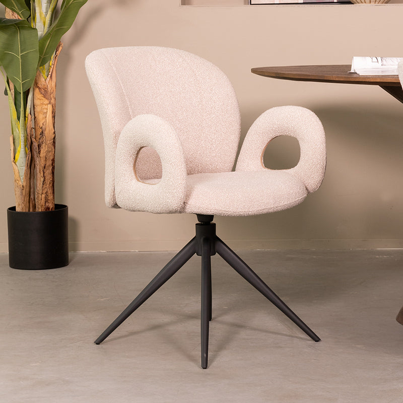 LABEL51 Eetkamerstoelen Neo - Naturel - Boucle - Zwart Metalen Frame