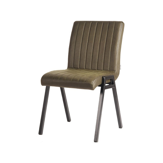 LABEL51 Eetkamerstoelen Matz - Army - Kunstleder - Zwart Metalen Frame