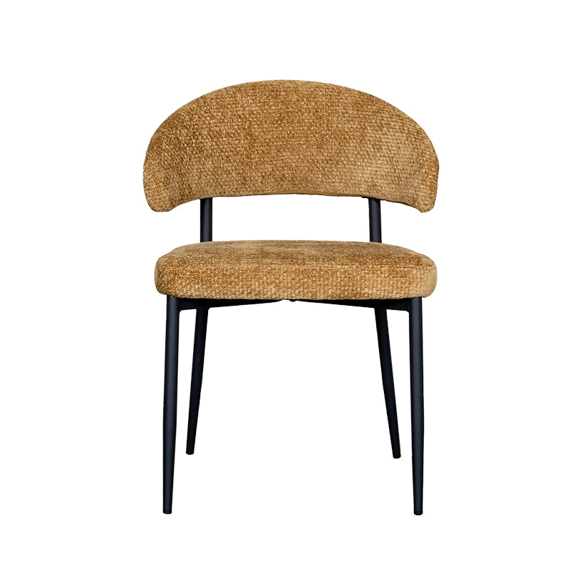 LABEL51 Eetkamerstoelen Bliss - Mustard - Chenille - Zwart Metalen Frame