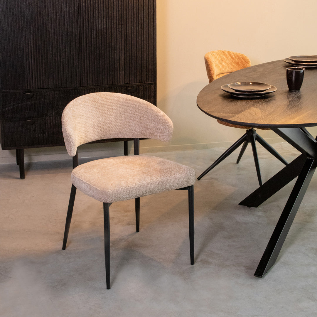 LABEL51 Eetkamerstoelen Bliss - Clay - Chenille - Zwart Metalen Frame
