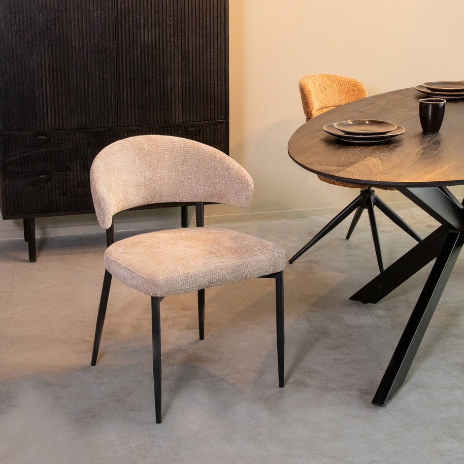 LABEL51 Eetkamerstoelen Bliss - Clay - Chenille - Zwart Metalen Frame
