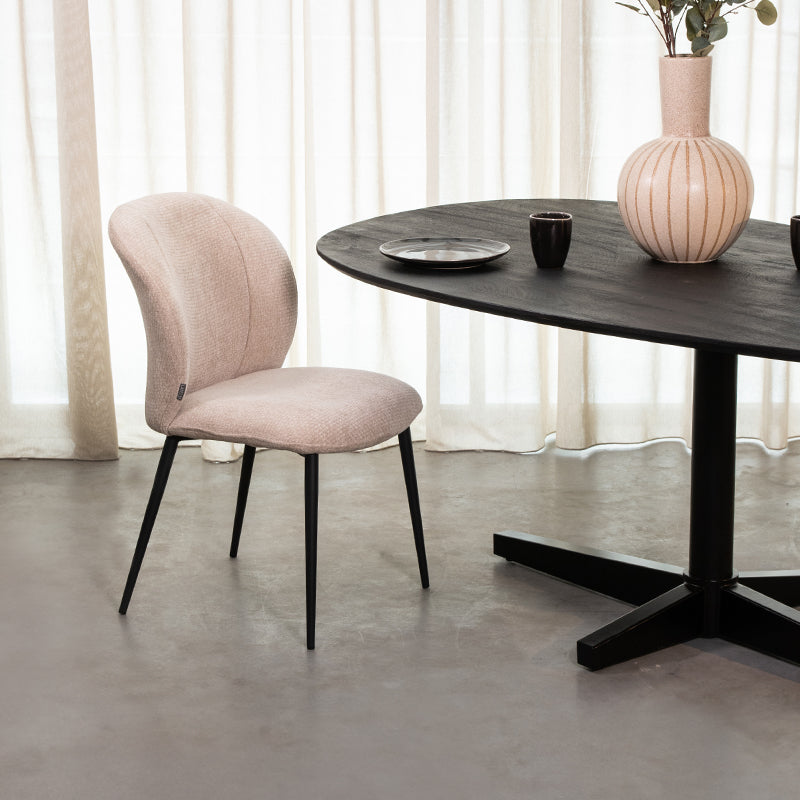 LABEL51 Eetkamerstoelen Vino - Naturel - Chenille - Zwart Metalen Frame