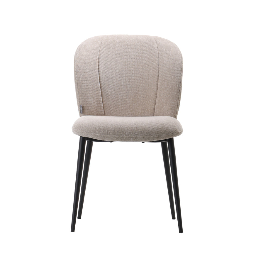 LABEL51 Eetkamerstoelen Vino - Naturel - Chenille - Zwart Metalen Frame