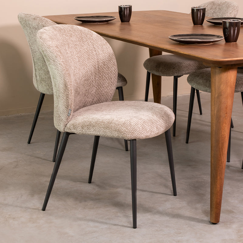 LABEL51 Eetkamerstoelen Vino - Stone - Chenille - Zwart Metalen Frame