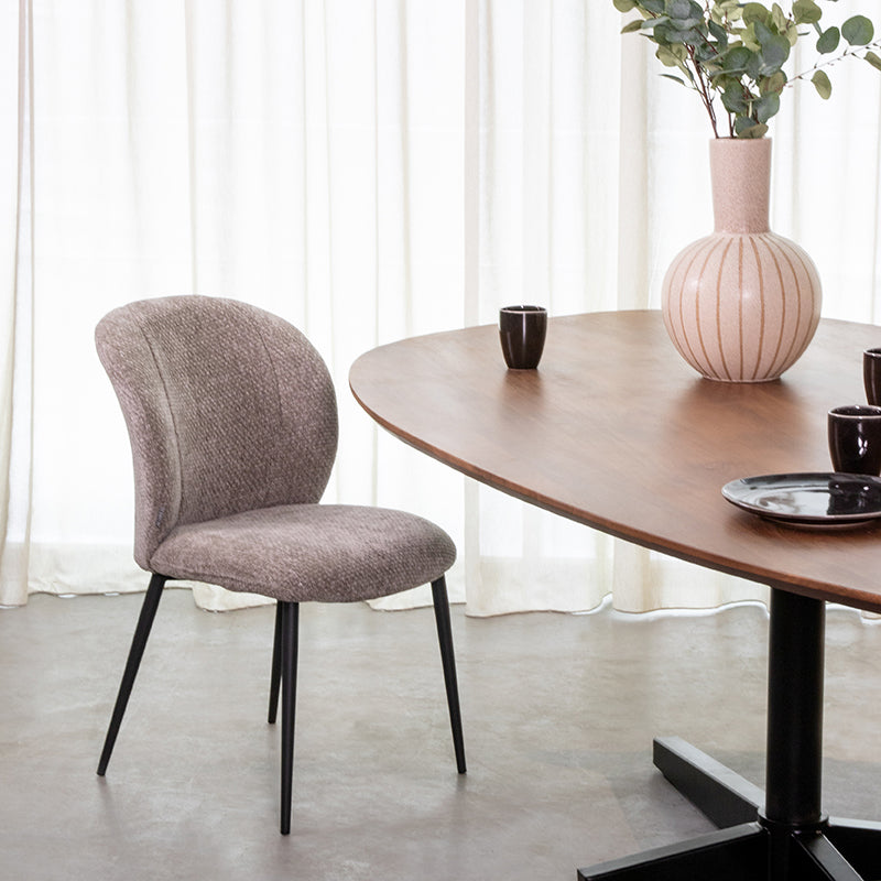 LABEL51 Eetkamerstoelen Vino - Stone - Chenille - Zwart Metalen Frame