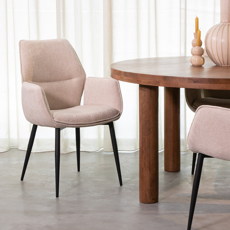 LABEL51 Eetkamerstoelen Morris - Naturel - Chenille - Zwart Metalen Frame