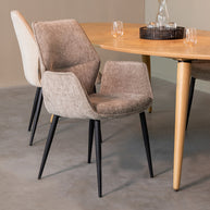 LABEL51 Eetkamerstoelen Morris - Stone - Chenille - Zwart Metalen Frame