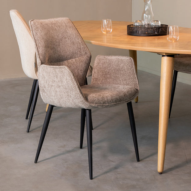 LABEL51 Eetkamerstoelen Morris - Stone - Chenille - Zwart Metalen Frame