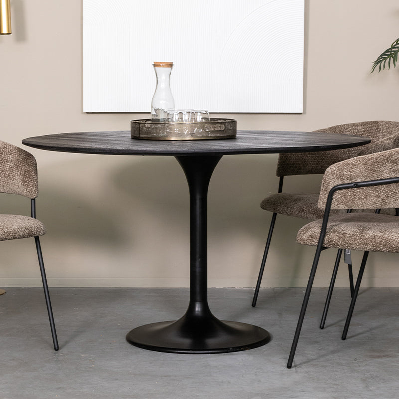 LABEL51 Eetkamertafels Otto - Zwart - Mangohout - 130 cm - Rond