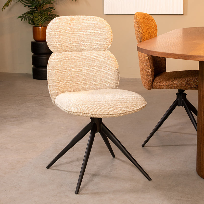 LABEL51 Eetkamerstoelen Finn - Naturel - Boucle - Zwart Metalen Frame