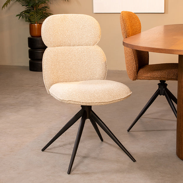 LABEL51 Eetkamerstoelen Finn - Naturel - Boucle - Zwart Metalen Frame