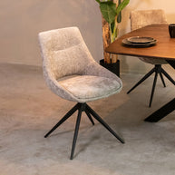 LABEL51 Eetkamerstoelen Marlow - Stone - Chenille - Zwart Metalen Frame