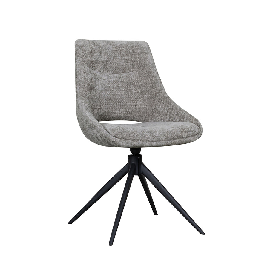 LABEL51 Eetkamerstoelen Marlow - Stone - Chenille - Zwart Metalen Frame