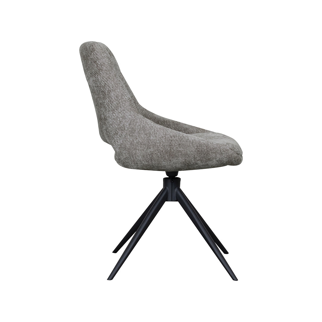 LABEL51 Eetkamerstoelen Marlow - Stone - Chenille - Zwart Metalen Frame