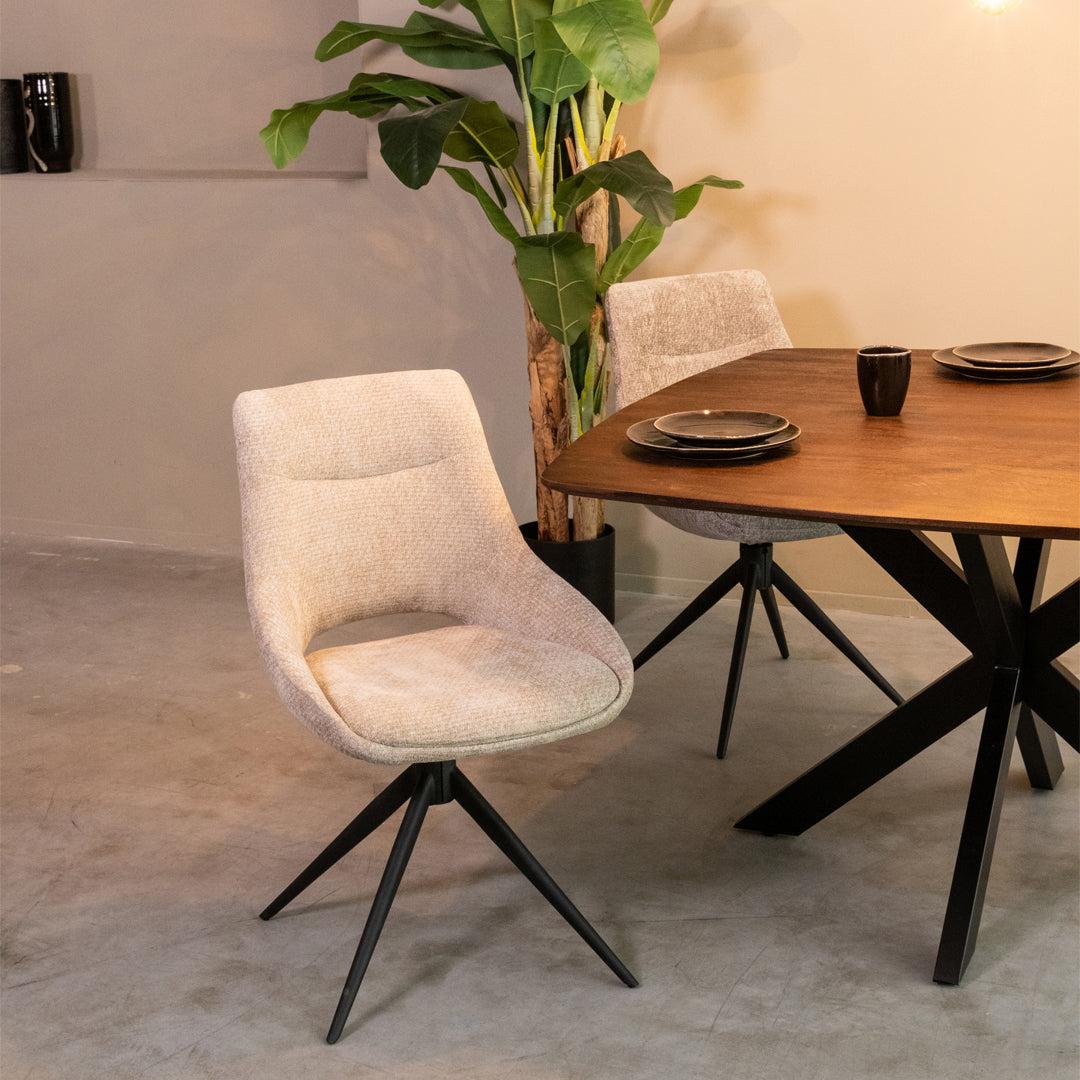LABEL51 Eetkamerstoelen Marlow - Clay - Chenille - Zwart Metalen Frame