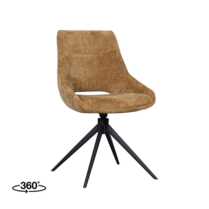 LABEL51 Eetkamerstoelen Marlow - Mustard - Chenille - Zwart Metalen Frame