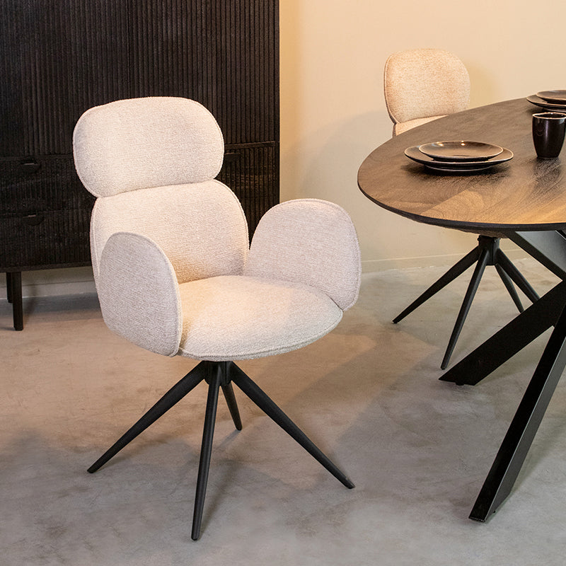 LABEL51 Eetkamerstoelen Vidar - Naturel - Boucle - Zwart Metalen Frame