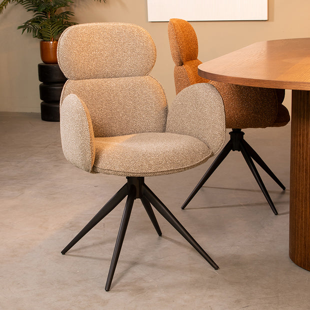 LABEL51 Eetkamerstoelen Vidar - Mushroom - Boucle - Zwart Metalen Frame
