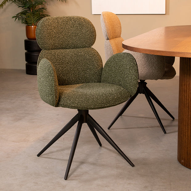 LABEL51 Eetkamerstoelen Vidar - Forest - Boucle - Zwart Metalen Frame