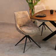 LABEL51 Eetkamerstoelen Marlow - Hunter - Chenille - Zwart Metalen Frame