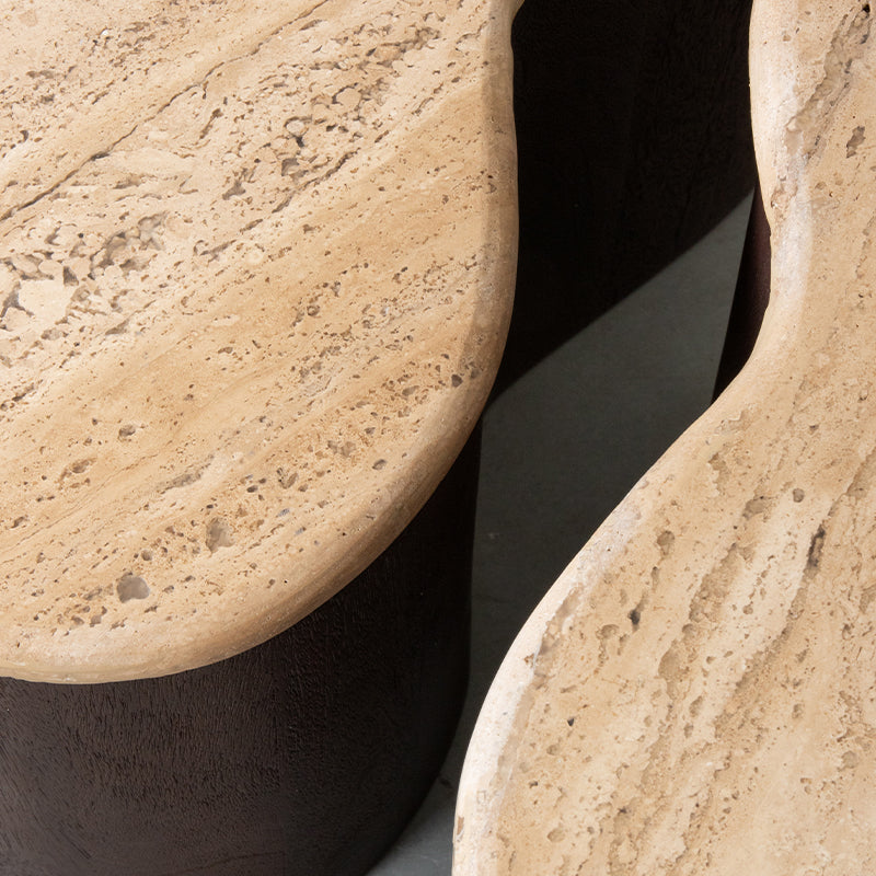 LABEL51 Salontafels Davi - Espresso - Travertin - 50 cm