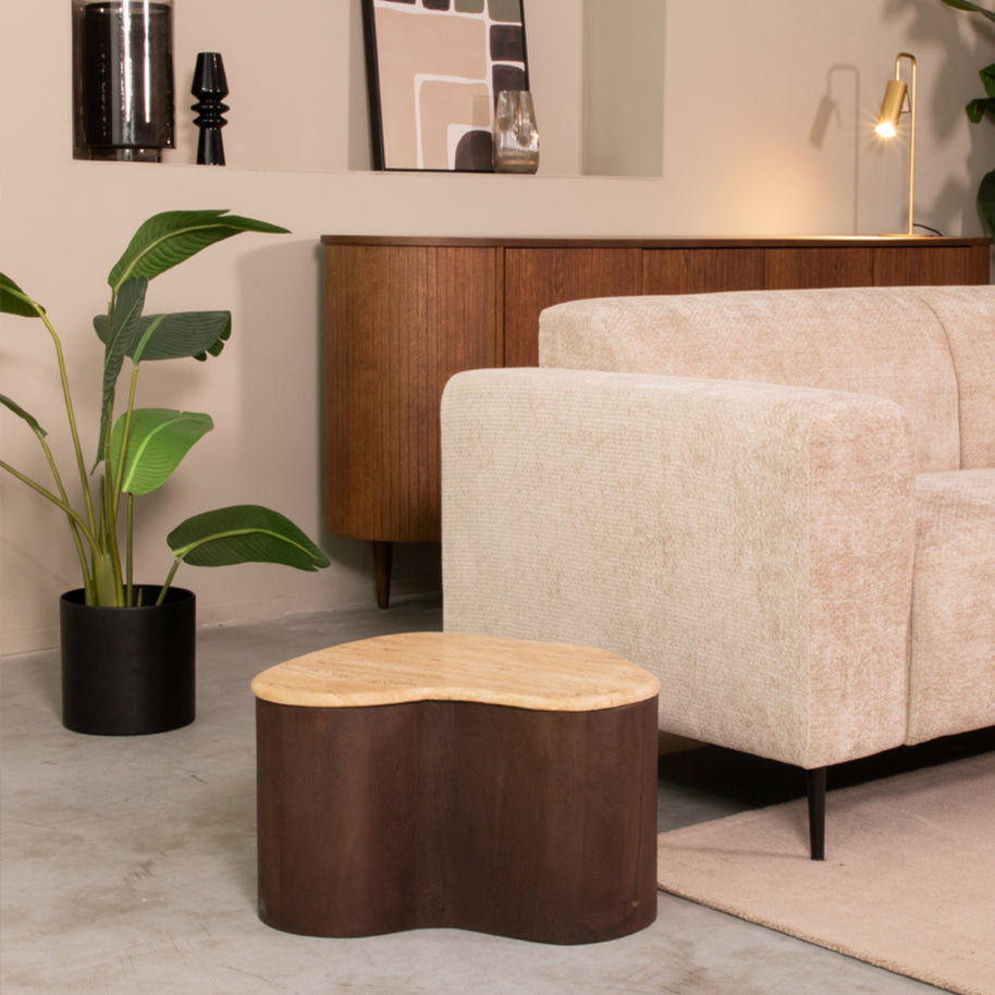 LABEL51 Salontafels Davi - Espresso - Travertin - 50 cm