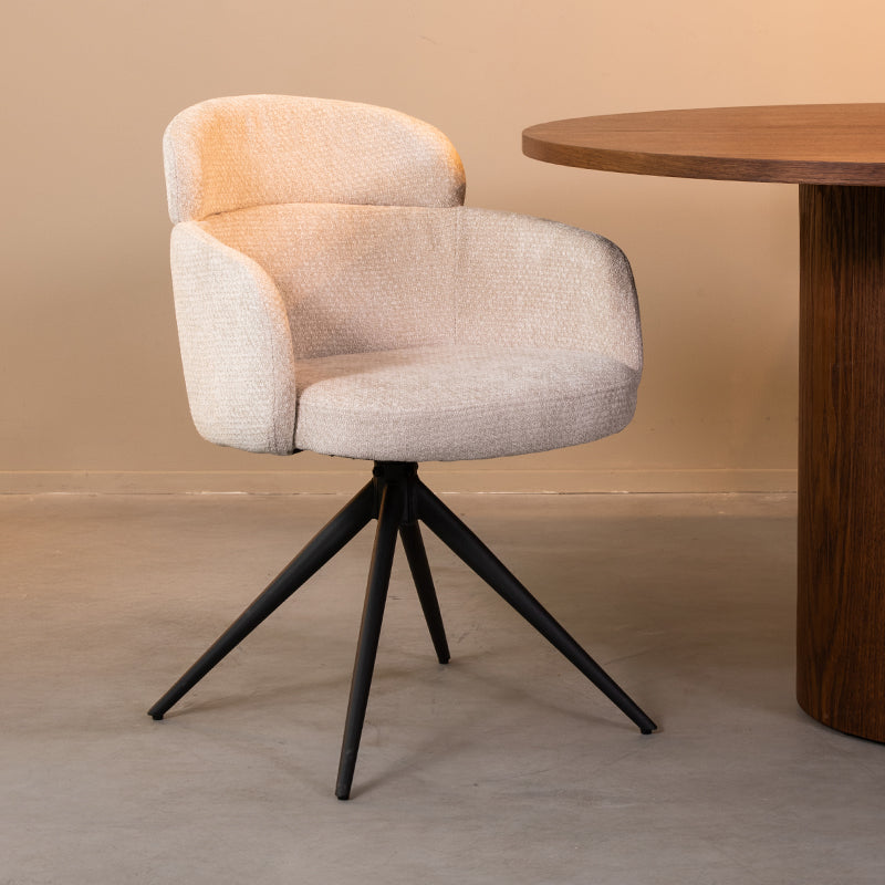 LABEL51 Eetkamerstoelen Levi - Naturel - Chenille - Zwart Metalen Frame