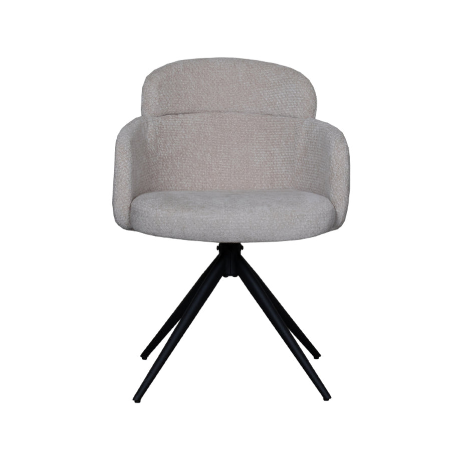 LABEL51 Eetkamerstoelen Levi - Naturel - Chenille - Zwart Metalen Frame