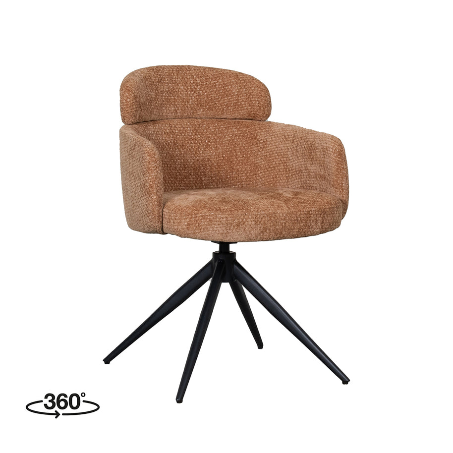 LABEL51 Eetkamerstoelen Levi - Cognac - Chenille - Zwart Metalen Frame