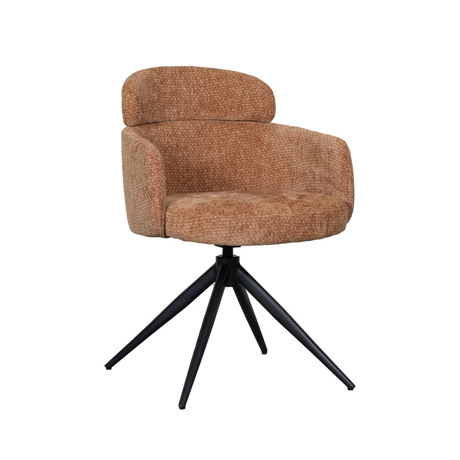 LABEL51 Eetkamerstoelen Levi - Cognac - Chenille - Zwart Metalen Frame