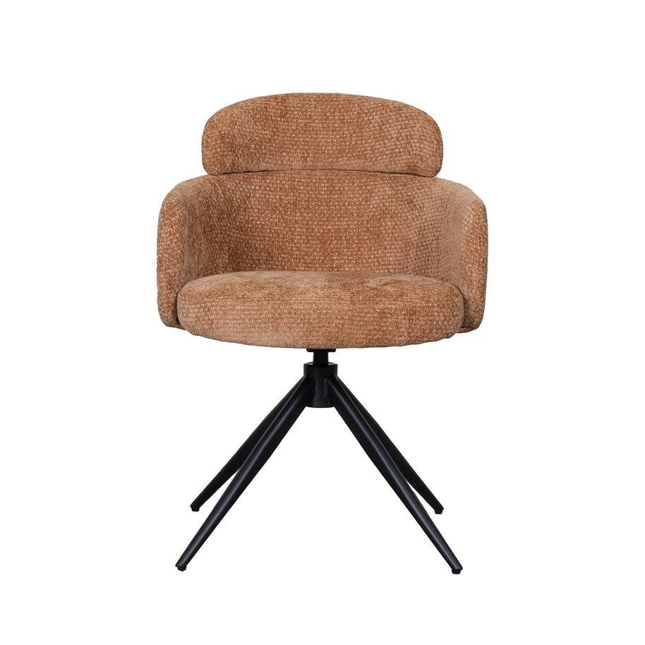 LABEL51 Eetkamerstoelen Levi - Cognac - Chenille - Zwart Metalen Frame