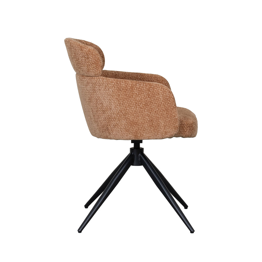 LABEL51 Eetkamerstoelen Levi - Cognac - Chenille - Zwart Metalen Frame