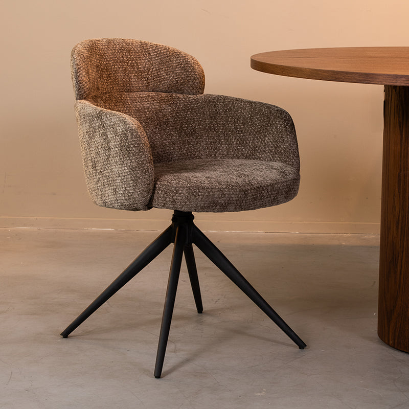 LABEL51 Eetkamerstoelen Levi - Hunter - Chenille - Zwart Metalen Frame