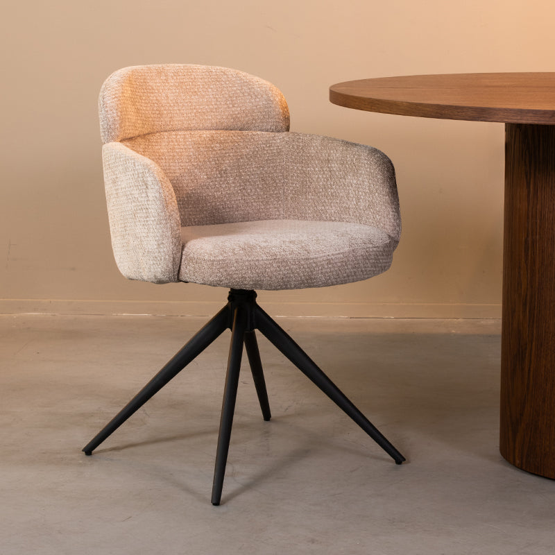 LABEL51 Eetkamerstoelen Levi - Clay - Chenille - Zwart Metalen Frame